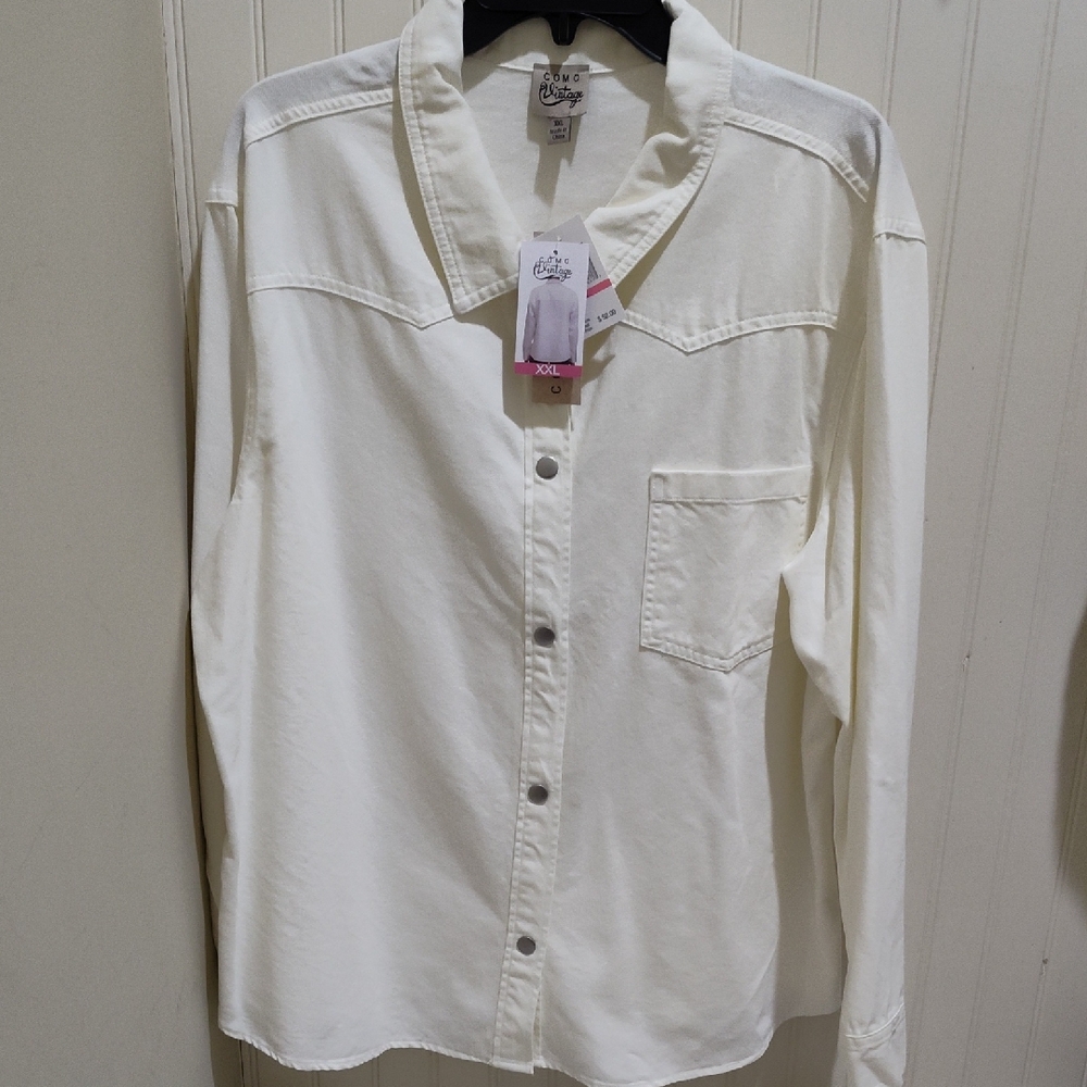 Como Vintage Antique White Snap Button-Down Shirt